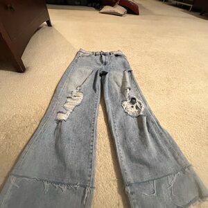 Altrd State Light Blue Wide Leg Distressed
